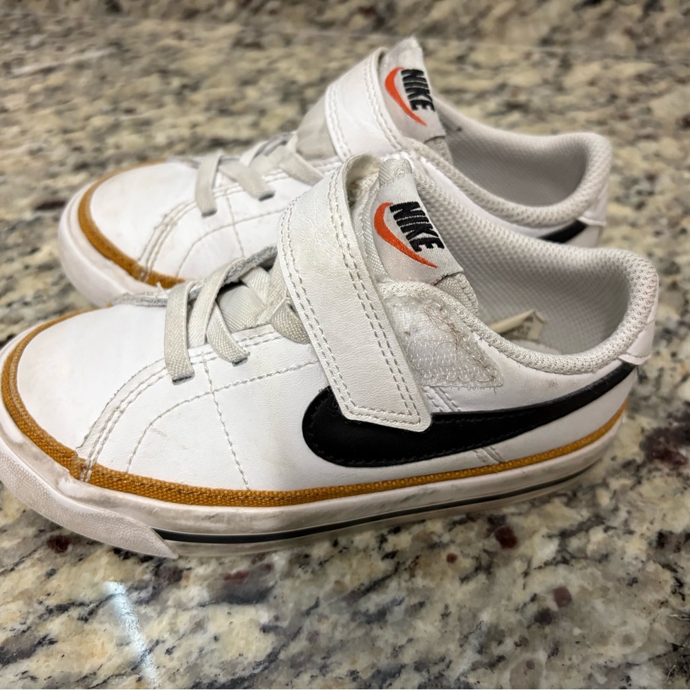 Nike Kids White and Black Sneakers with Orange Accents